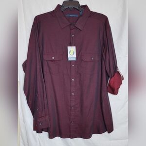 Perry Ellis Untucked‎ Burgundy Long Sleeve Shirt ~ Big & Tall